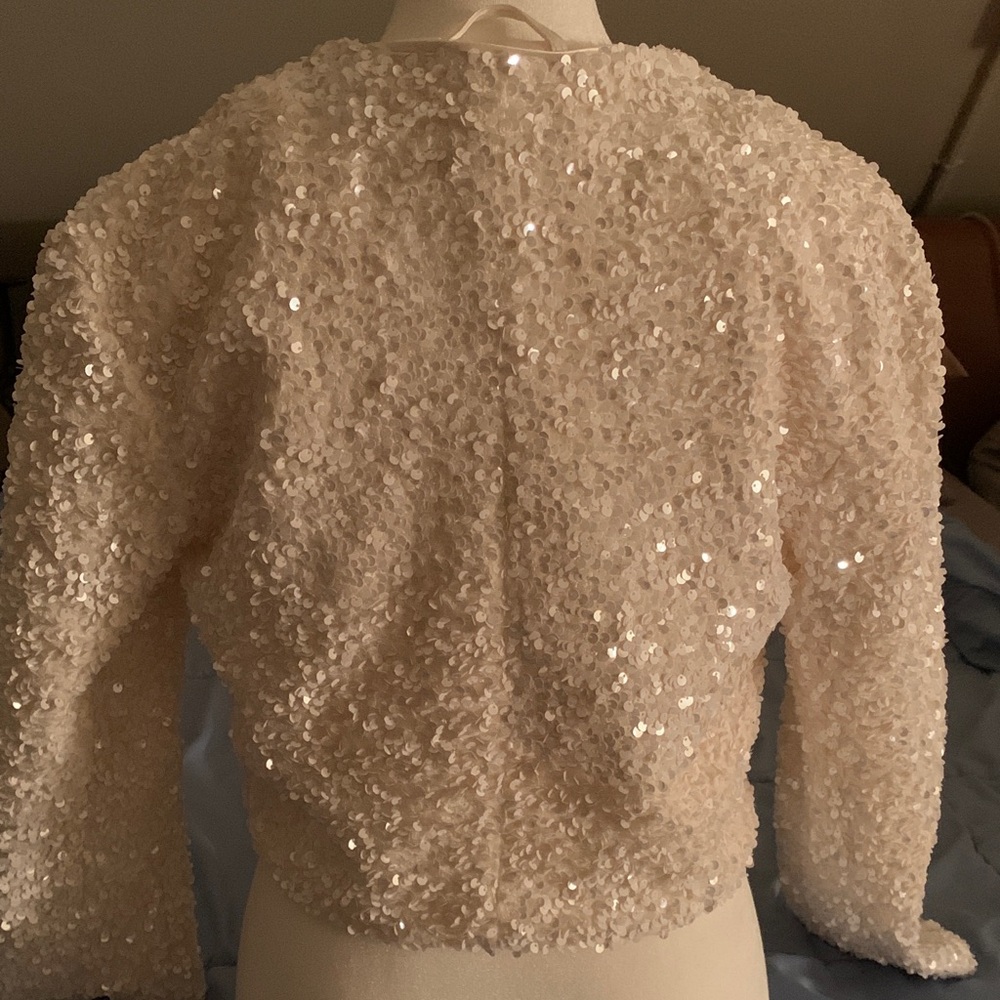 🎉 NWT H&M chic Sequin Jacket top w/ Black Bows sz XS *RARE SIZE* - Picture 9 of 13